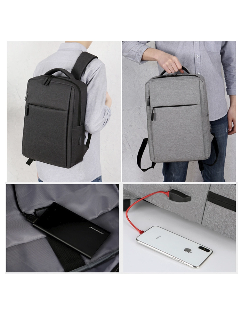 imagem de DAM Mochila para laptop  com interface de carregamento USB. 29x12x41 cm. Cor cinzenta3