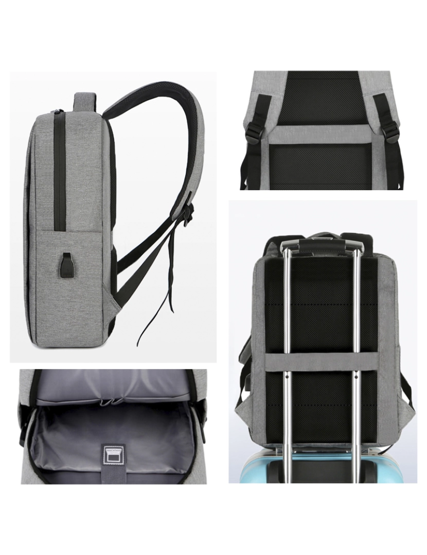 imagem de DAM Mochila para laptop  com interface de carregamento USB. 29x12x41 cm. Cor cinzenta5