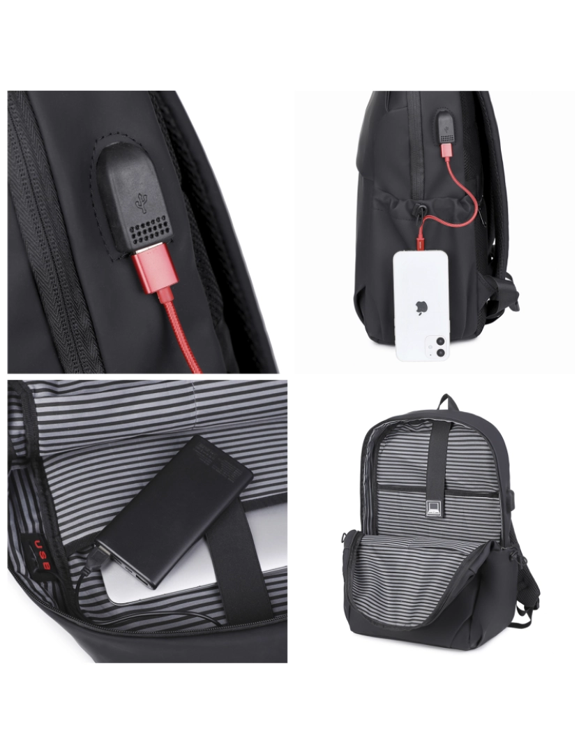 imagem de DAM Mochila para laptop  com interface de carregamento USB 30x14x43 Cm. Cor preta6