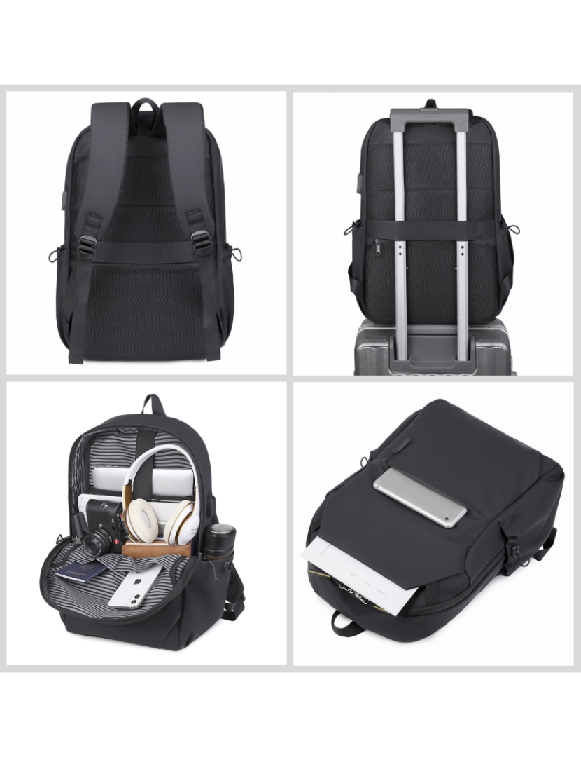 imagem de DAM Mochila para laptop  com interface de carregamento USB 30x14x43 Cm. Cor preta7