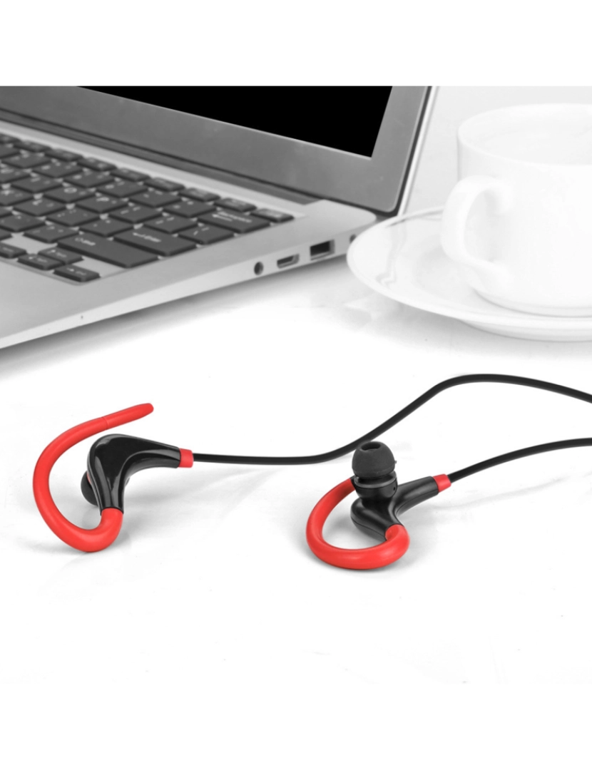 imagem de DAM Fones de ouvido esportivos  Blueooth 4.1 com viva-voz e controle remoto. 3,5x2,5x5,5cm. cor vermelha3