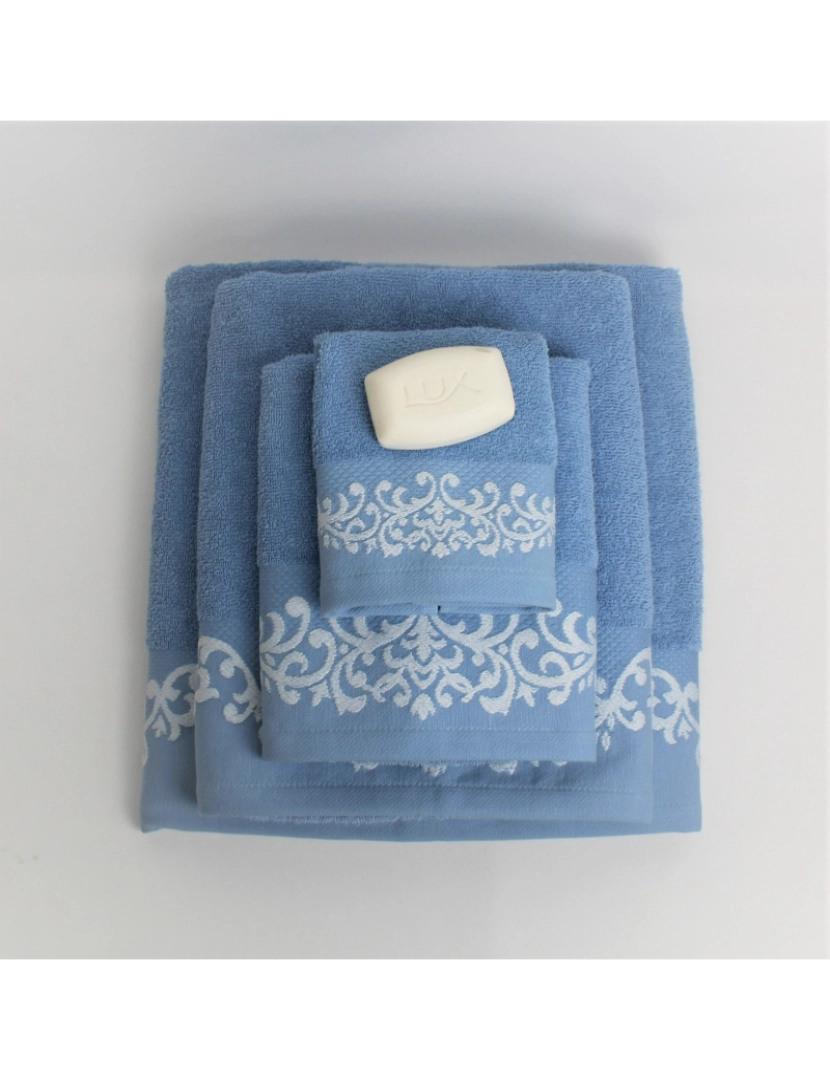 Agtêxtil - Toalhas Azulejos-  Rosto + Ducha - Azul
