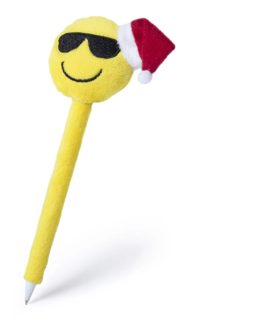 DAM - DAM Caneta de pelúcia com design emoji de Natal  e óculos de sol. 7x3x17 cm. Cor amarela