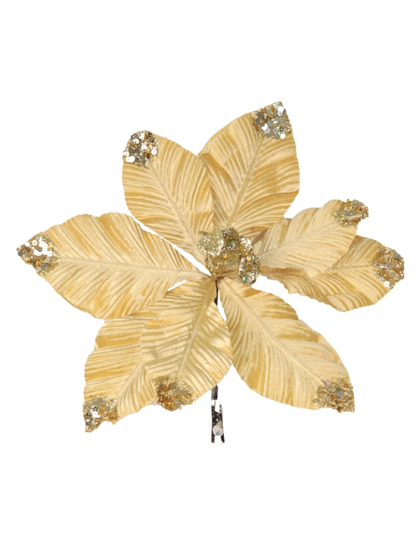 imagem de DAM  Flor decorativa de Natal 30cm. ouro com clipe. 32x8x30 cm. Cor: Ouro1