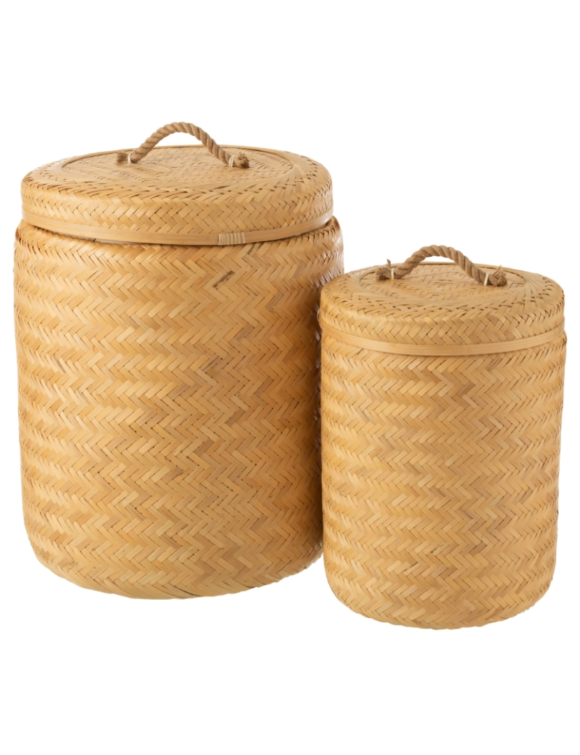 J-Line - Conjunto J-Line de 2 cestas de armazenamento redondo em bambu natural