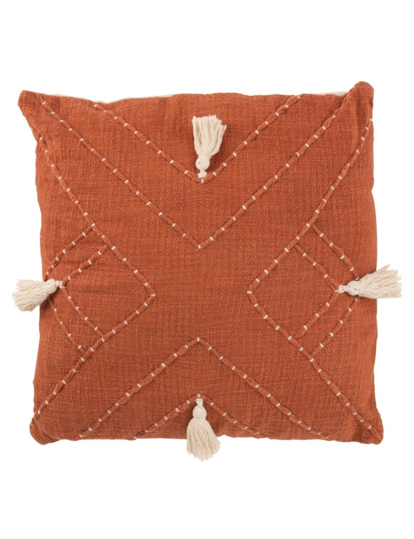 J-Line - J-Line Coussin Pompon Coton Rouille