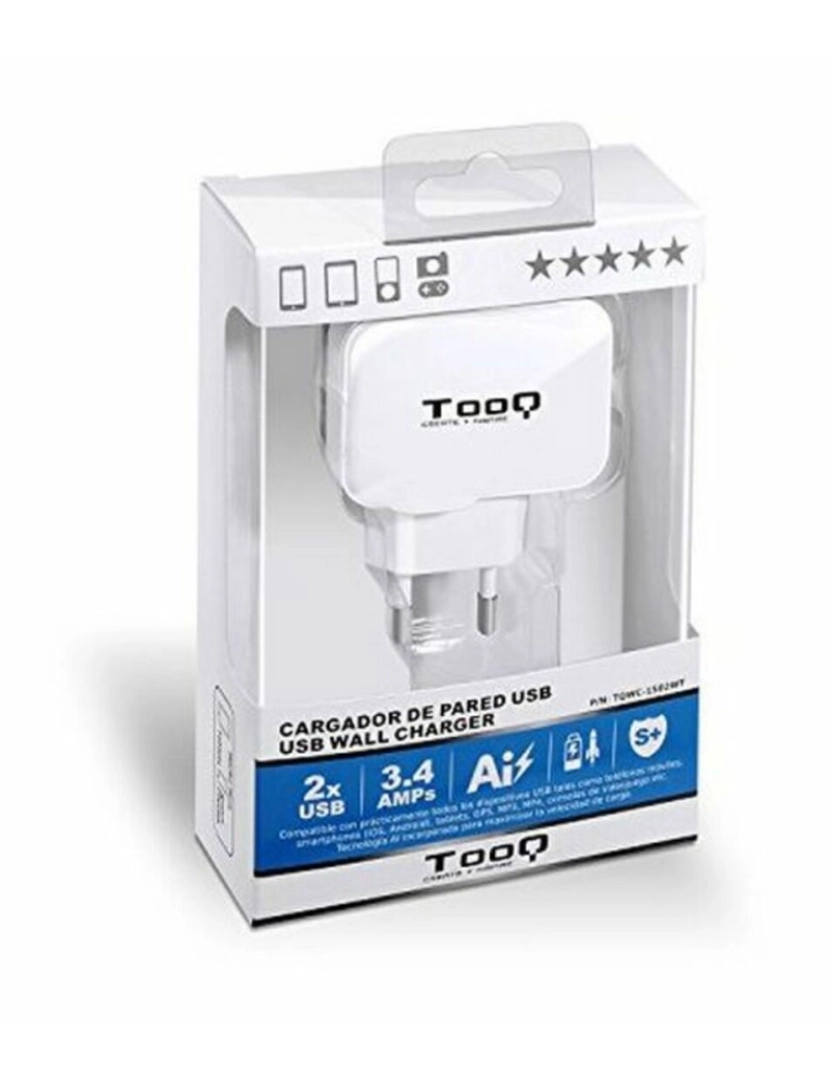 imagem de Carregador de Parede TooQ AATCAT0150 USB x 2 17W Branco2