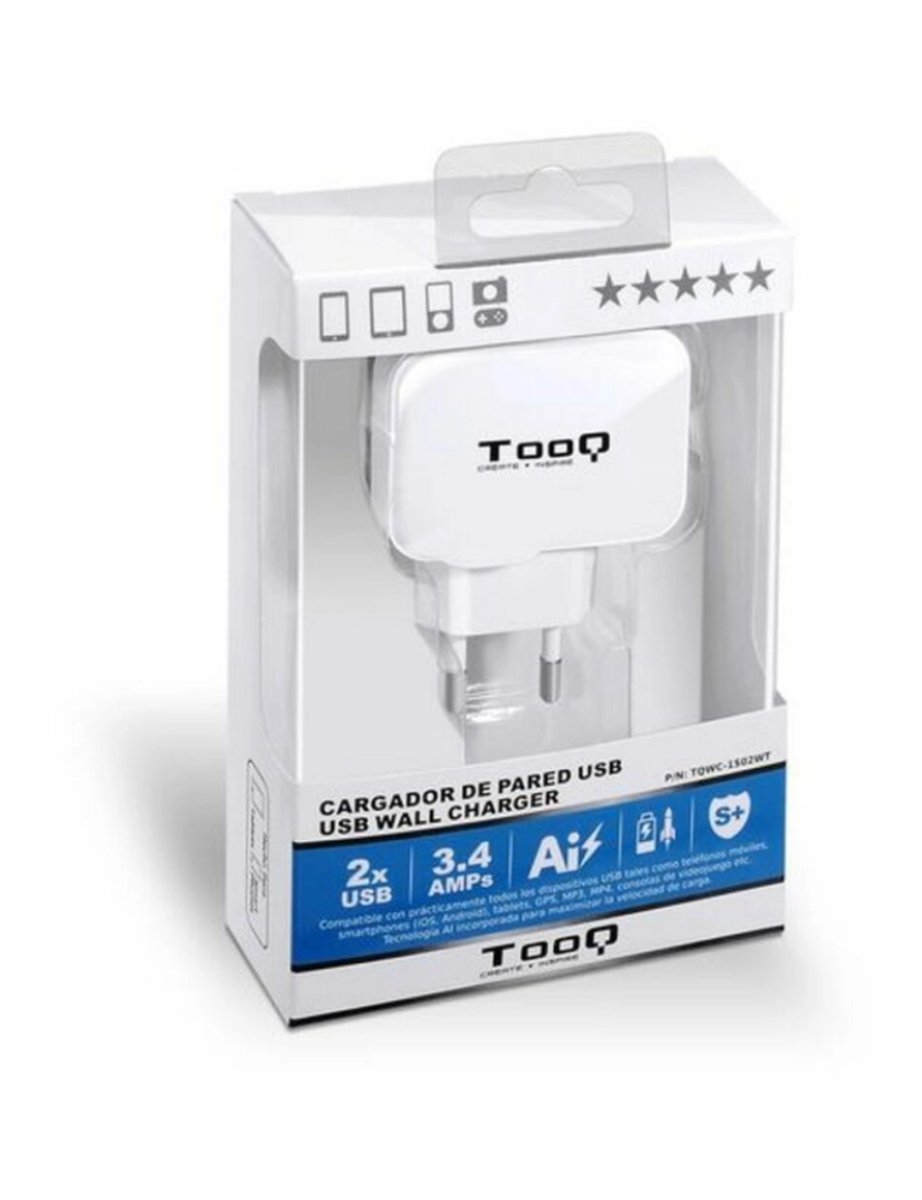 imagem de Carregador de Parede TooQ AATCAT0150 USB x 2 17W Branco3