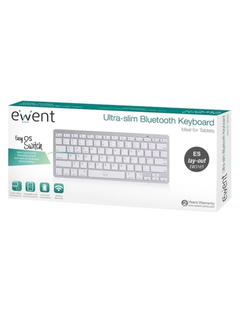 imagem de Teclado Bluetooth Ewent EW3161 Branco Prateado QWERTY2