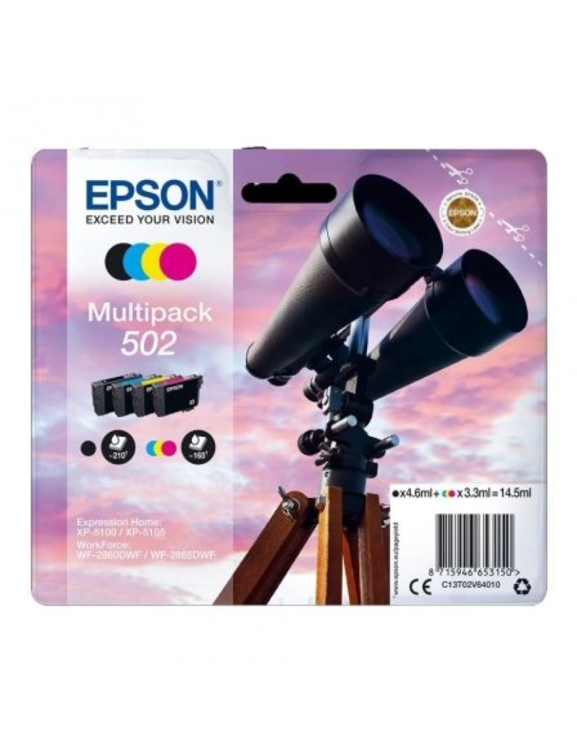 imagem de Cartucho Compatível Epson 502 Multipack 14,5 ml Amarelo Preto Ciano Magenta Sim1