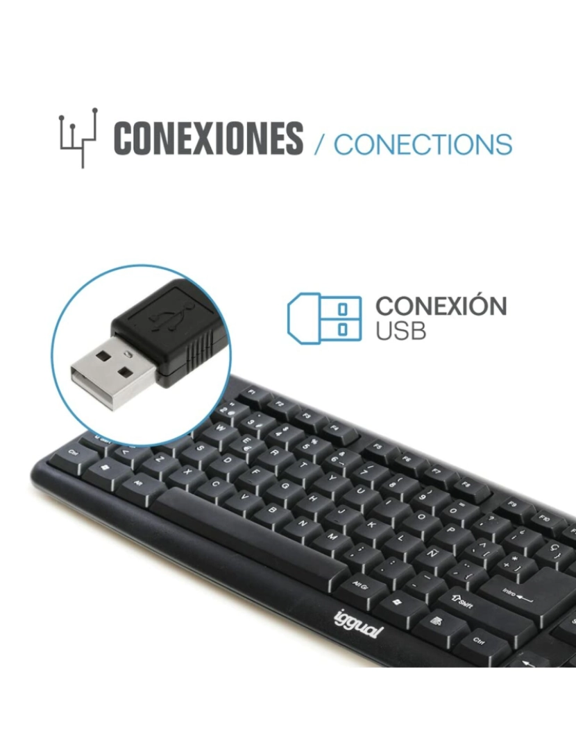 imagem de Teclado iggual CK-BASIC-105T QWERTY USB Preto Espanhol Macaco (1 Peça)3