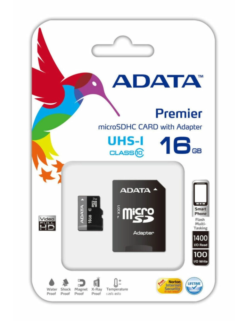 Adata - Cartão de Memória Micro SD com Adaptador Adata CLASS10 16 GB