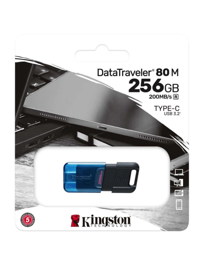 Kingston - Memória USB Kingston DT80M/256GB Corrente para Chave Azul 256 GB