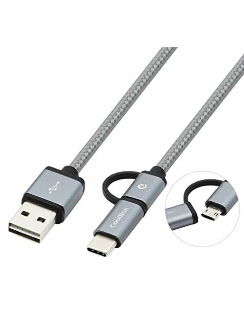 imagem de Cabo USB para Micro USB e USB C CoolBox COO-CAB-U2MC-GR1