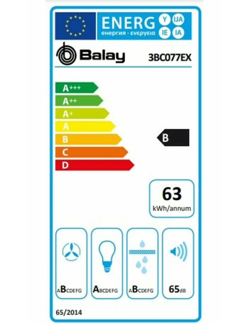 imagem de Extrator Convencional Balay 3BC077EX 75 cm 720 m3/h 65 dB 255W Aço2