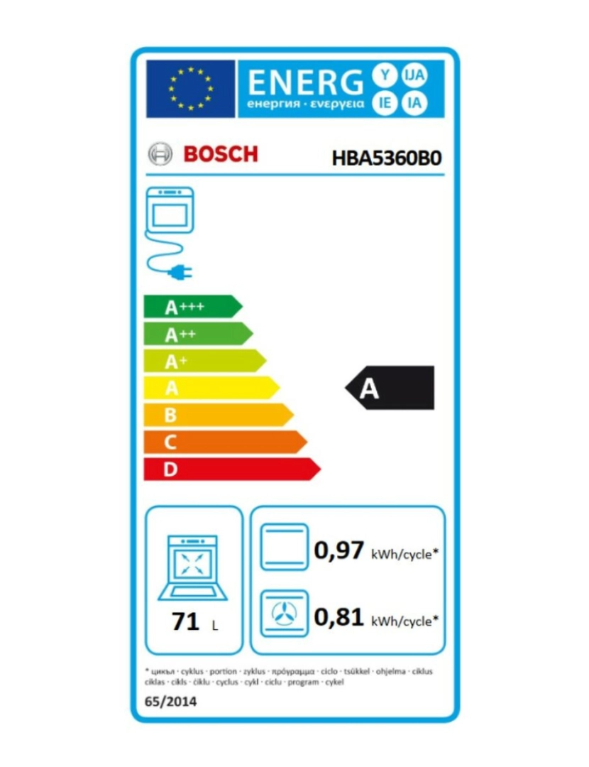 imagem de Forno Multifunções BOSCH HBA5360B0 71 l 3400W Preto 71 L2