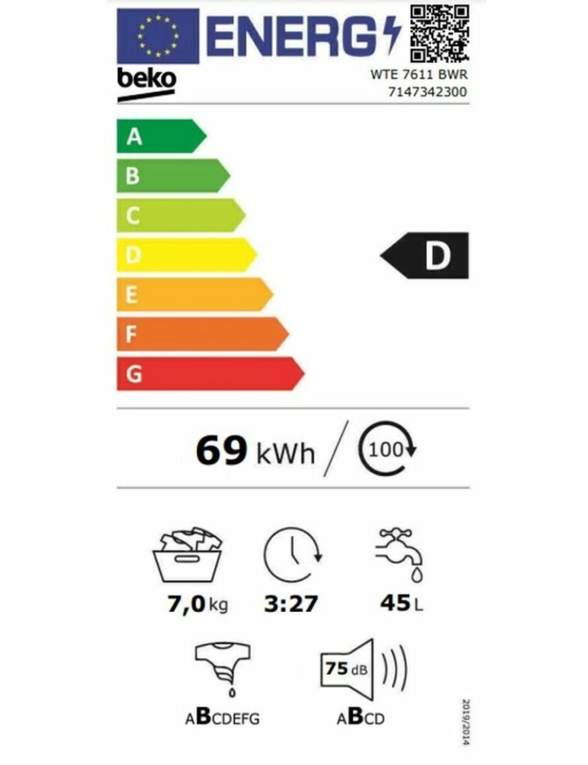 imagem de Máquina de lavar BEKO WTE 7611 BWR 7 kg 1200 rpm 60 cm3