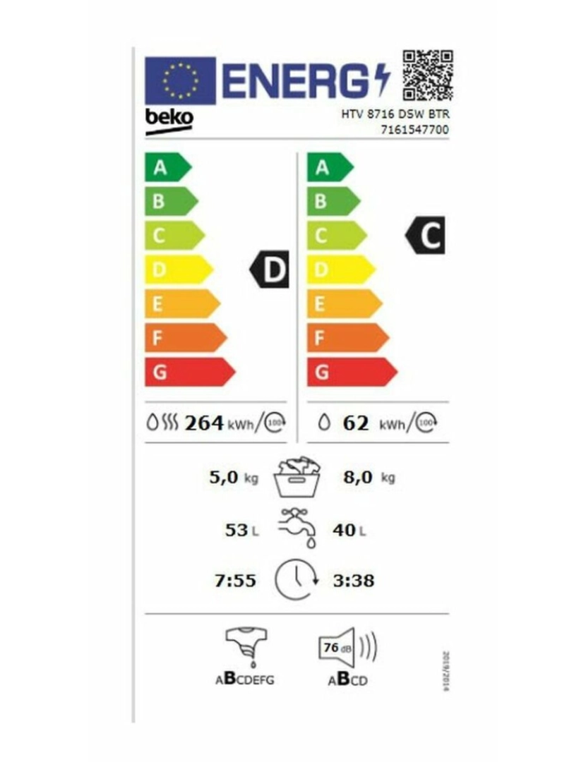 imagem de Máquina de lavar e secar BEKO HTV8716DSWBTR 8kg / 5kg 1400 rpm Branco2