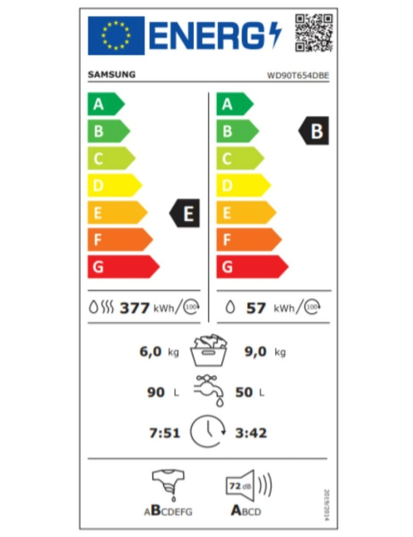 imagem de Máquina de lavar e secar Samsung WD90T654DBE 9kg / 6kg 1400 rpm Branco2