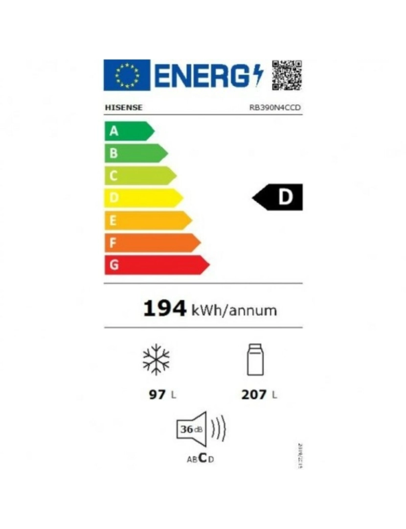 imagem de Frigorífico Combinado Hisense RB390N4CCD  Aço (186 x 60 cm)2