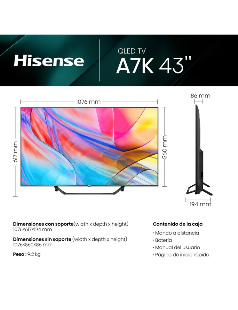 imagem de Smart TV Hisense 43A7KQ 43" 4K Ultra HD QLED3