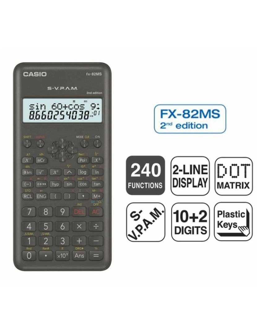 imagem de Calculadora Científica Casio FX-82 MS2 Preto Cinzento escuro Plástico5