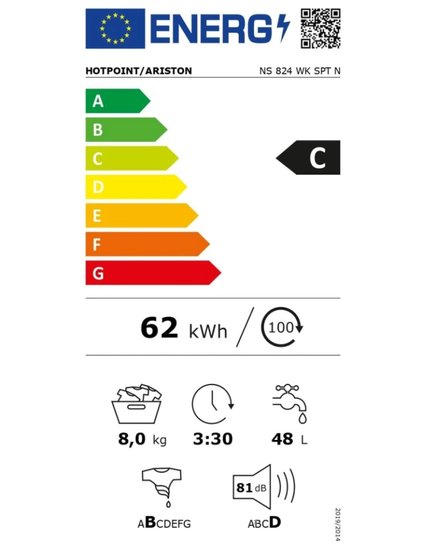 imagem de Máquina de lavar Hotpoint-Ariston NS824WKSPTN 59,5 cm 1200 rpm 8 kg2