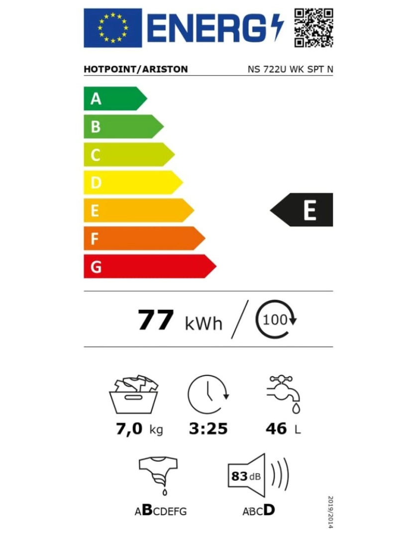 imagem de Máquina de lavar Hotpoint-Ariston NS722UWKSPTN 1200 rpm 59,5 cm 7 kg5