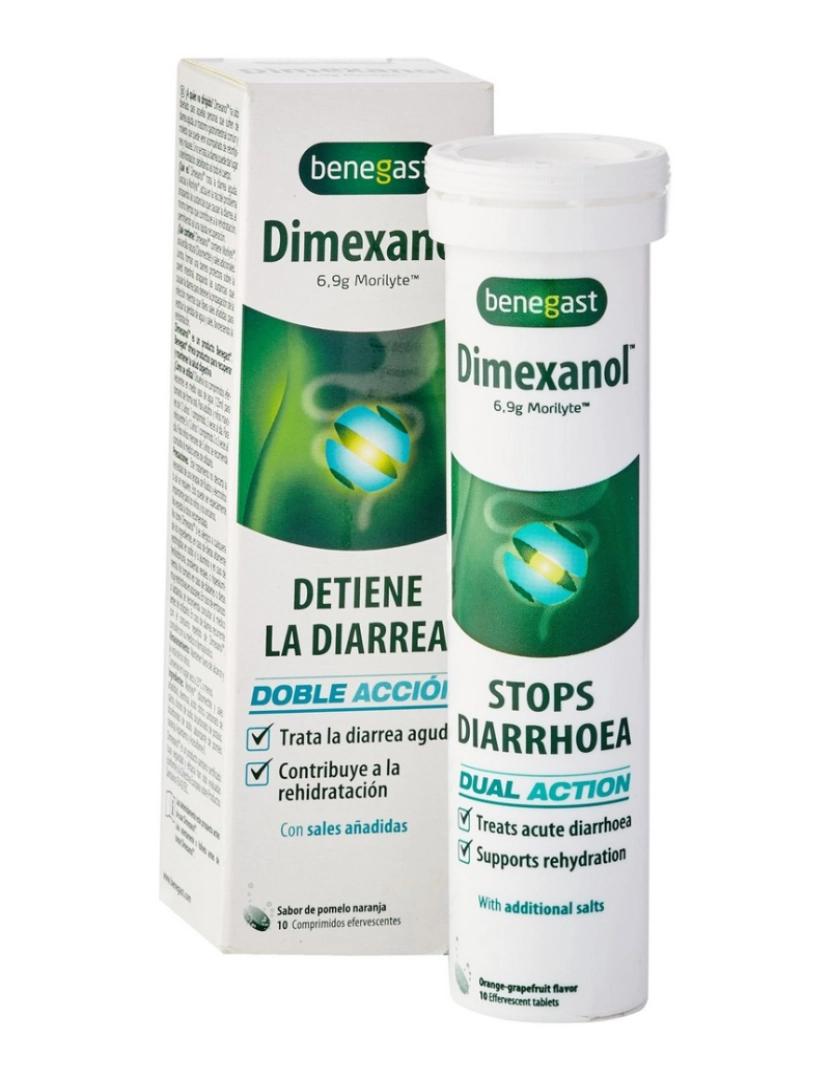 Benegast - Comprimidos Benegast Dimexanol 2 em 1 Diarreia Desidratação (10 comprimidos)