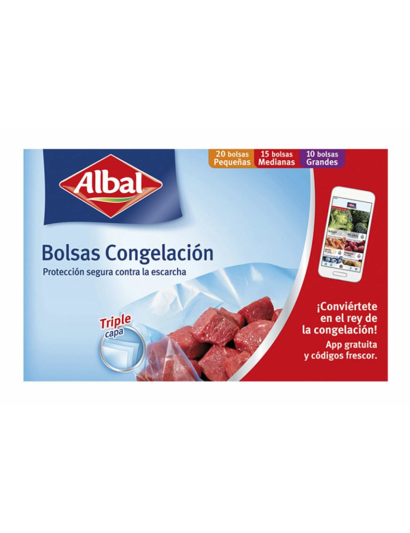 Albal - Conjunto de Sacos Reutilizáveis para Alimentos Albal   Congelador 45 Unidades