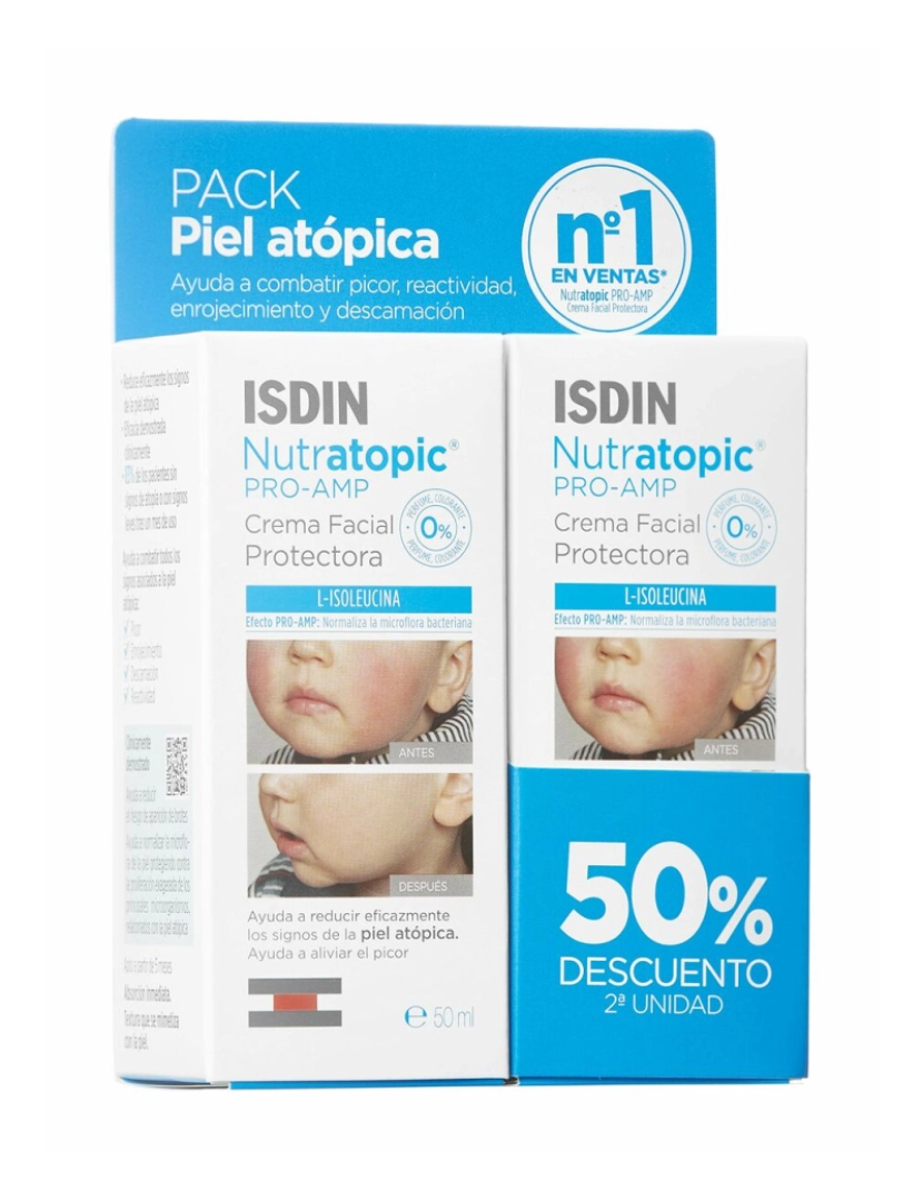 imagem de Creme Facial Isdin Nutratopic Pro-AMP Dermoprotetor Pele atópica Meninos 2 x 50 ml1