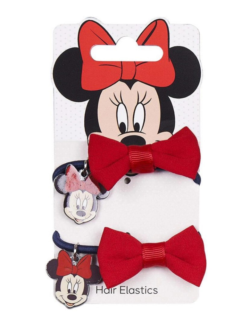 Minnie Mouse - Elásticos para Cabelo Minnie Mouse Vermelho Azul Laço 2 Unidades
