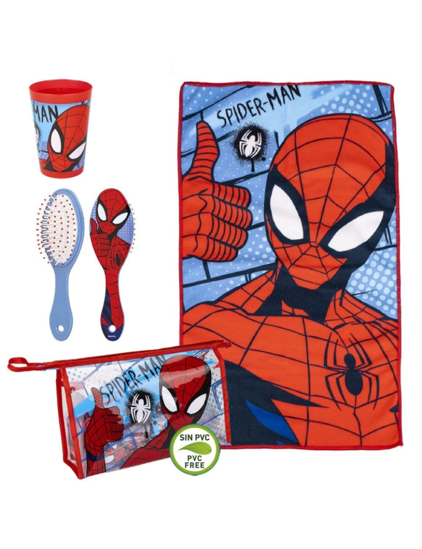 imagem de Conjunto de Higiene Infantil de Viagem Spiderman 4 Peças Vermelho 23 x 15 x 8 cm4