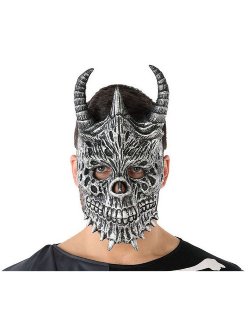 Bigbuy Carnival - Máscara Halloween Demónio Esqueleto Cinzento (20 X 33 cm)