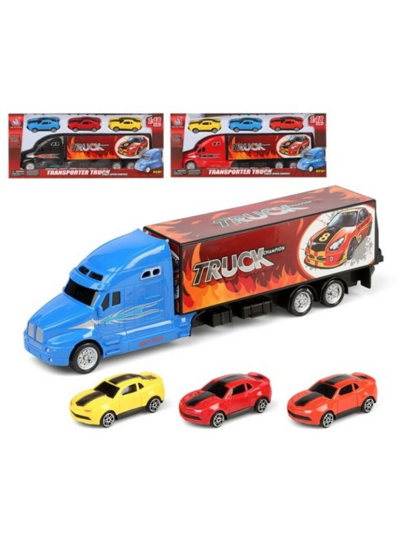 Bigbuy Fun - Camião Portaveículos e Carros (35 x 14 cm)