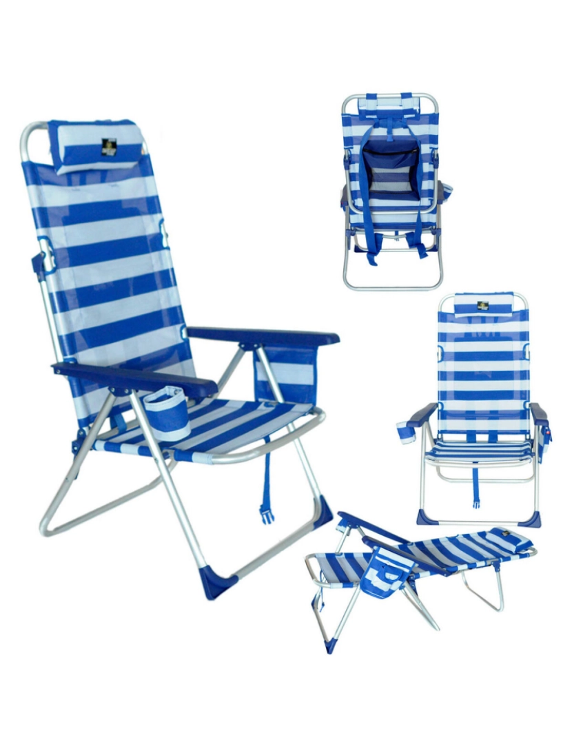 imagem de Cadeira Dobrável com Apoio para a Cabeça Textiline Alumínio 110 cm Marinheiro Azul1