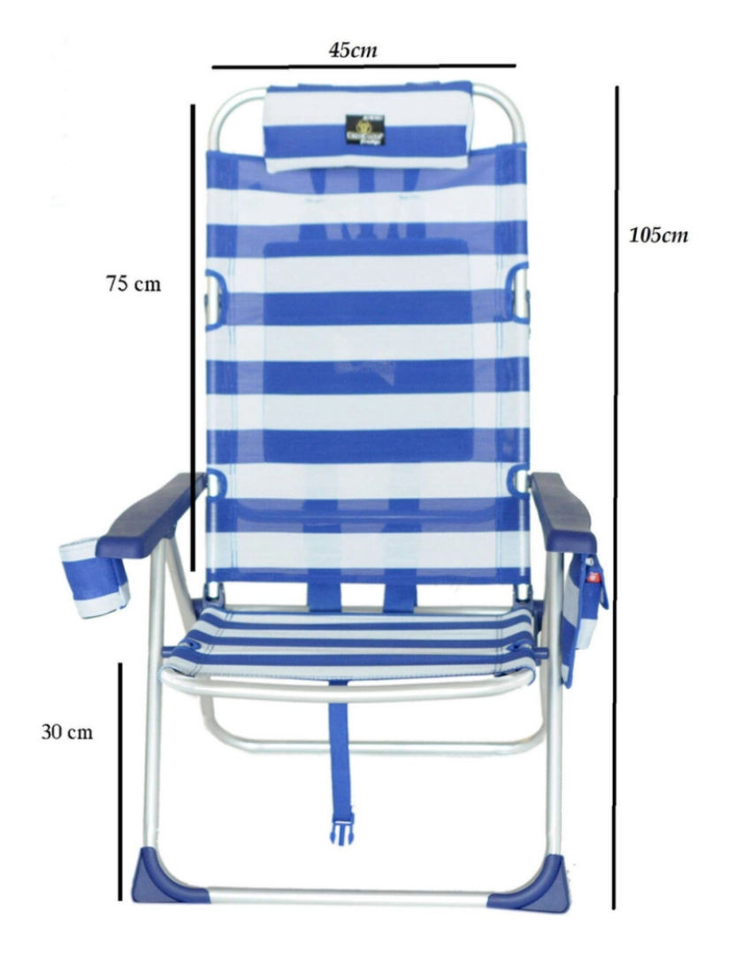 imagem de Cadeira Dobrável com Apoio para a Cabeça Textiline Alumínio 110 cm Marinheiro Azul2
