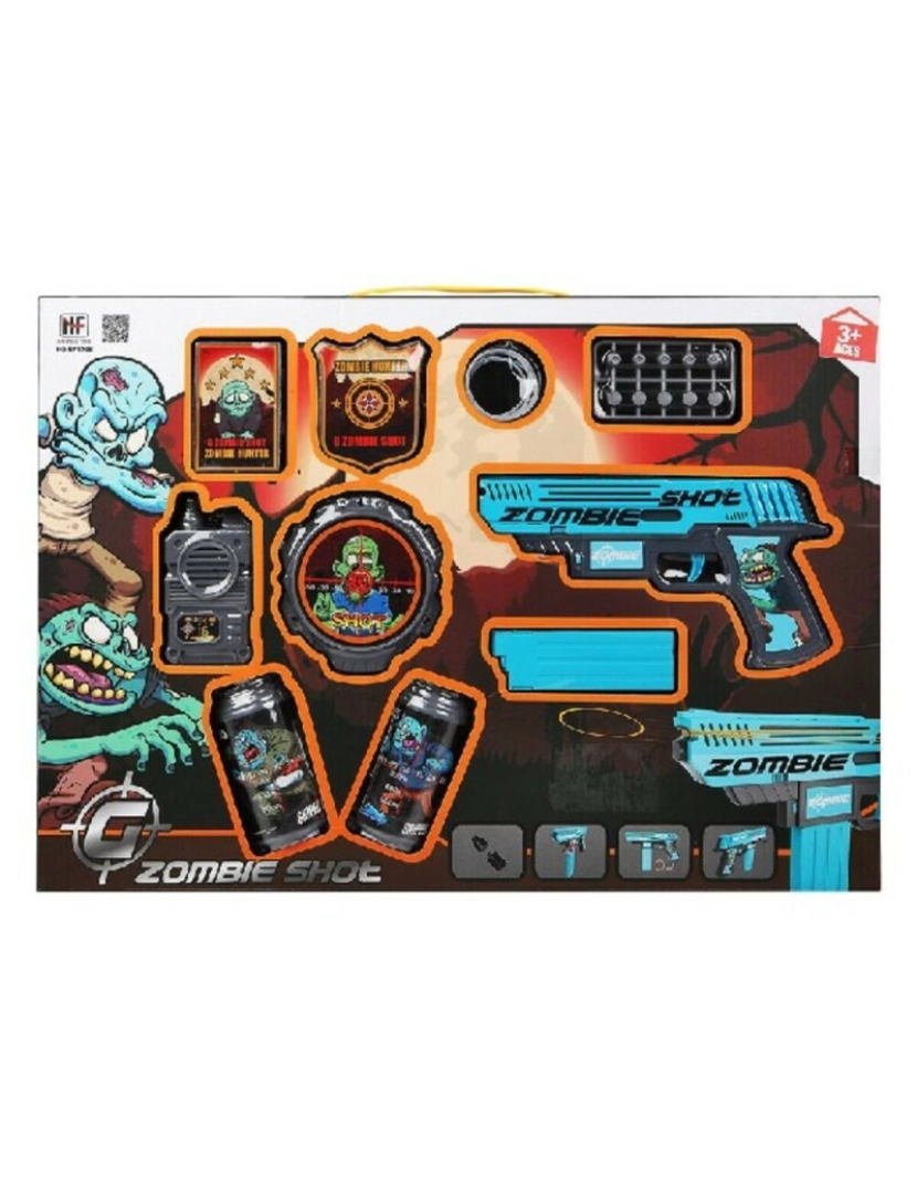 Bigbuy Fun - Playset Zombie Shot Pistola de Dardos Azul (50 x 35 cm)