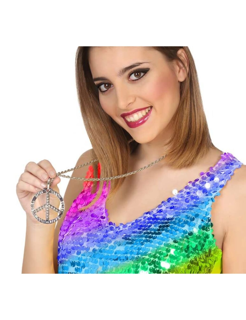 Bigbuy Carnival - Colar Peace Prateado Anos 60