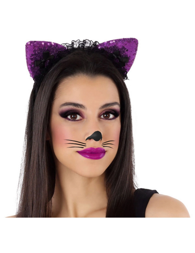 Bigbuy Carnival - Diadema Orelhas Violeta Lantejoulas Gato