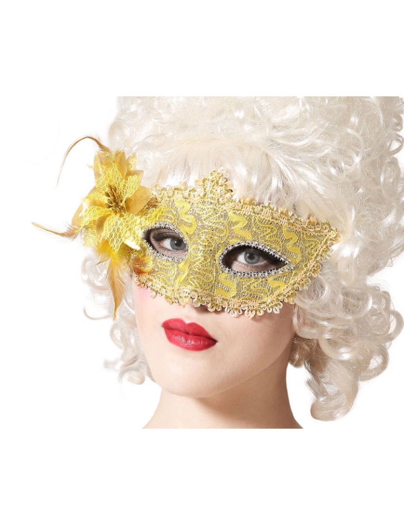 Bigbuy Carnival - Máscara com Plumas Dourado 20 x 10 cm