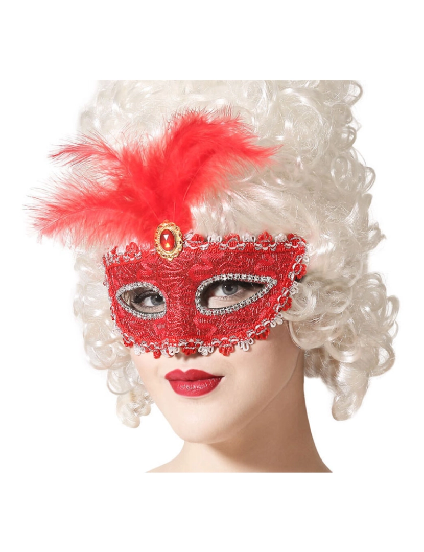 Bigbuy Carnival - Máscara com Plumas 17 x 17 cm Vermelho
