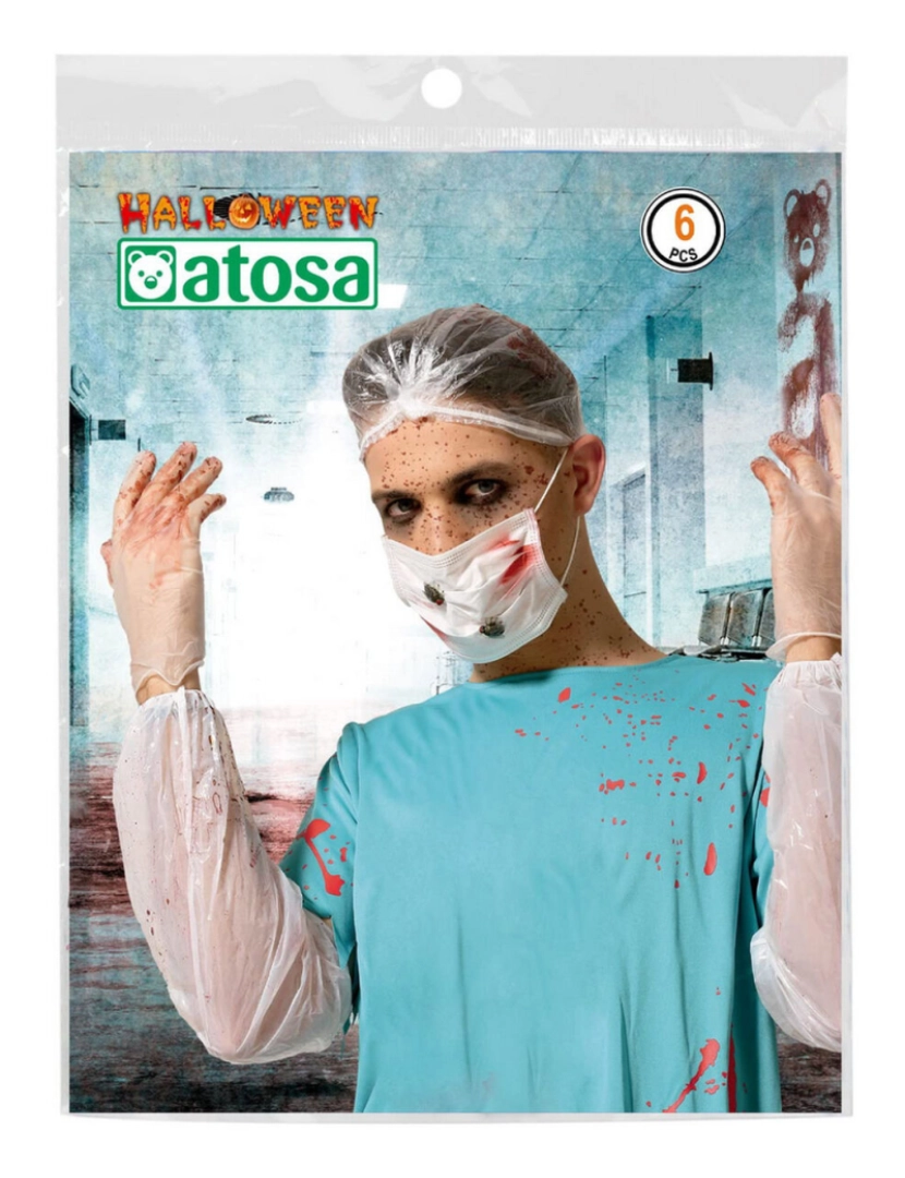 imagem de Fantasia para Adultos Conjunto Sangrento Médico Halloween Branco Plástico (Tamanho único)2