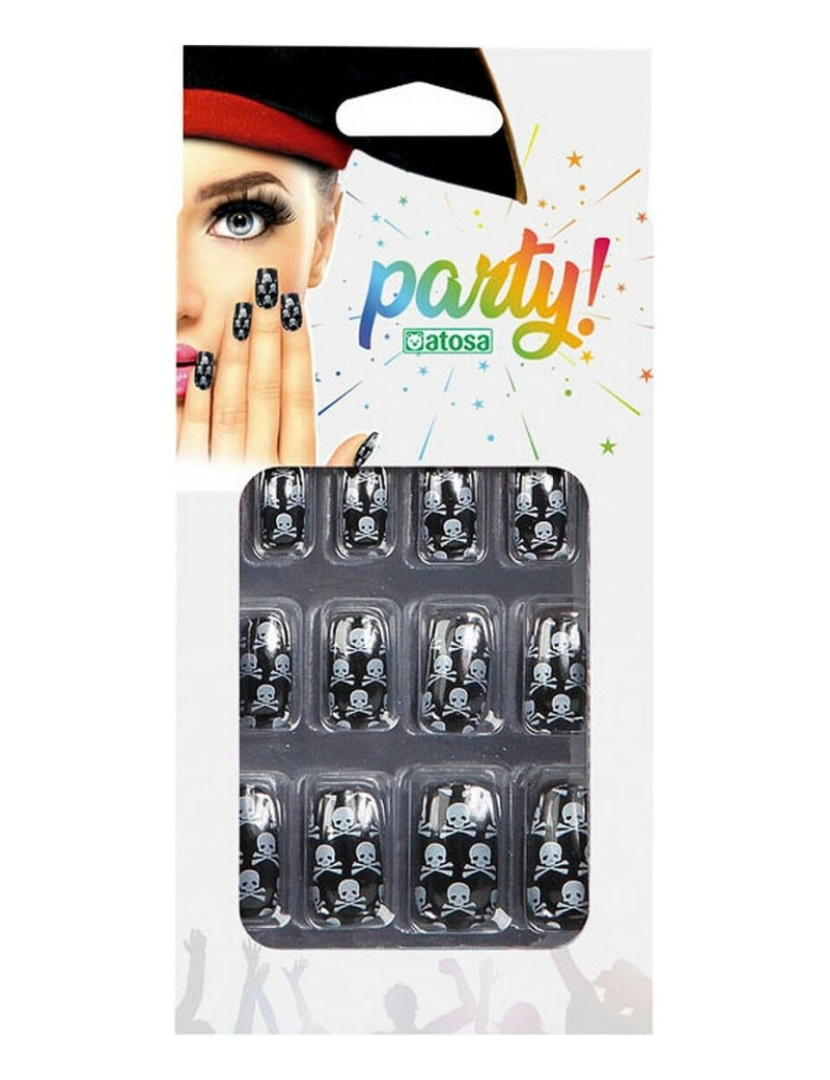 Bigbuy Carnival - Unhas postiças Branco/Preto Pirata Caveira 12 Peças