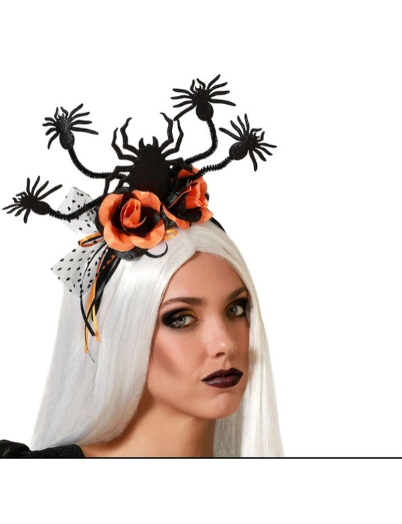 Bigbuy Carnival - Diadema Teia de aranha Halloween Laranja