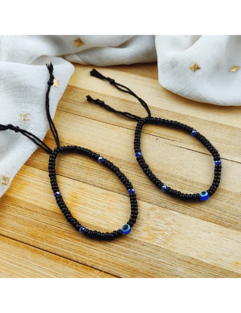 imagem de 1 Pcs Olho mal ajustável Slim Preto Beads Nazaria Pulseira para crianças e recém-nascidos2