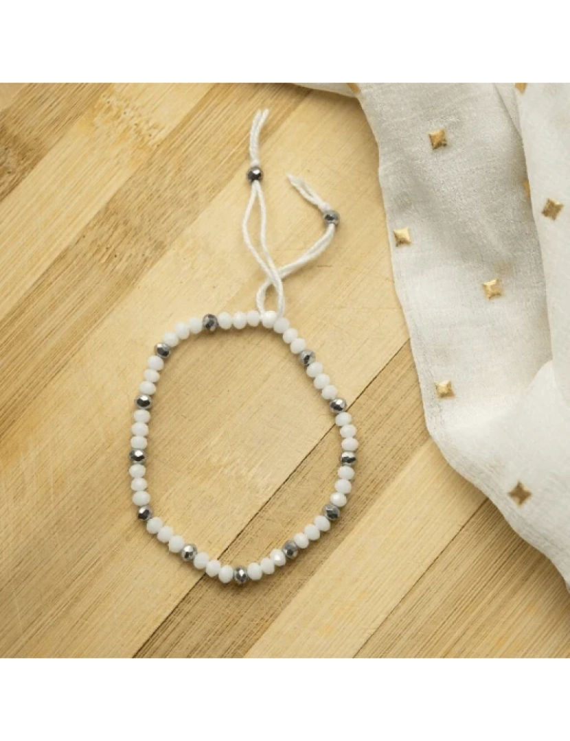 The Colourful Aura - Branco Cristal Prata Slim Beads Ajustável Elegante Handmade Pulseira
