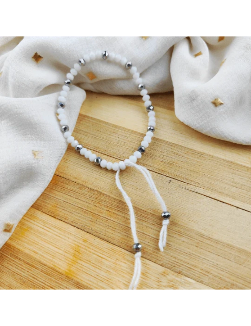 imagem de Branco Cristal Prata Slim Beads Ajustável Elegante Handmade Pulseira4
