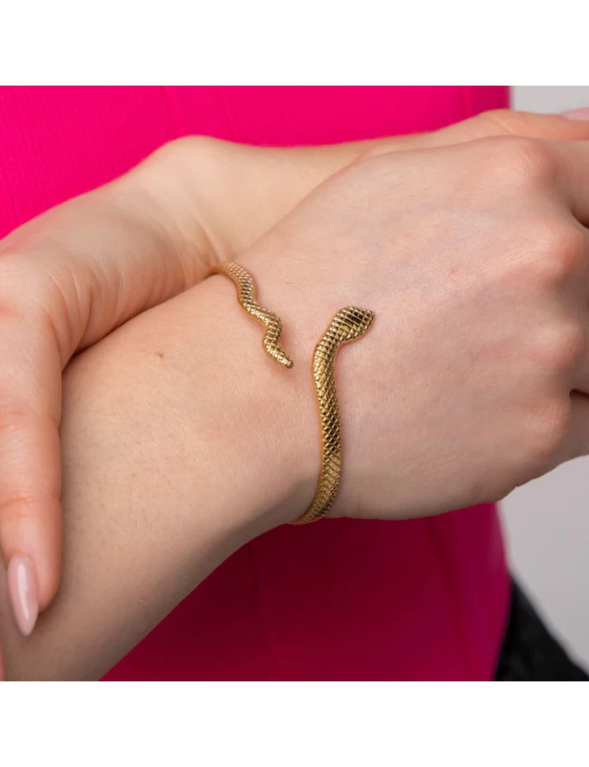 imagem de Aço inoxidável banhado a ouro Snake Shape Slim aberto Split punho pulseira de pulseira1