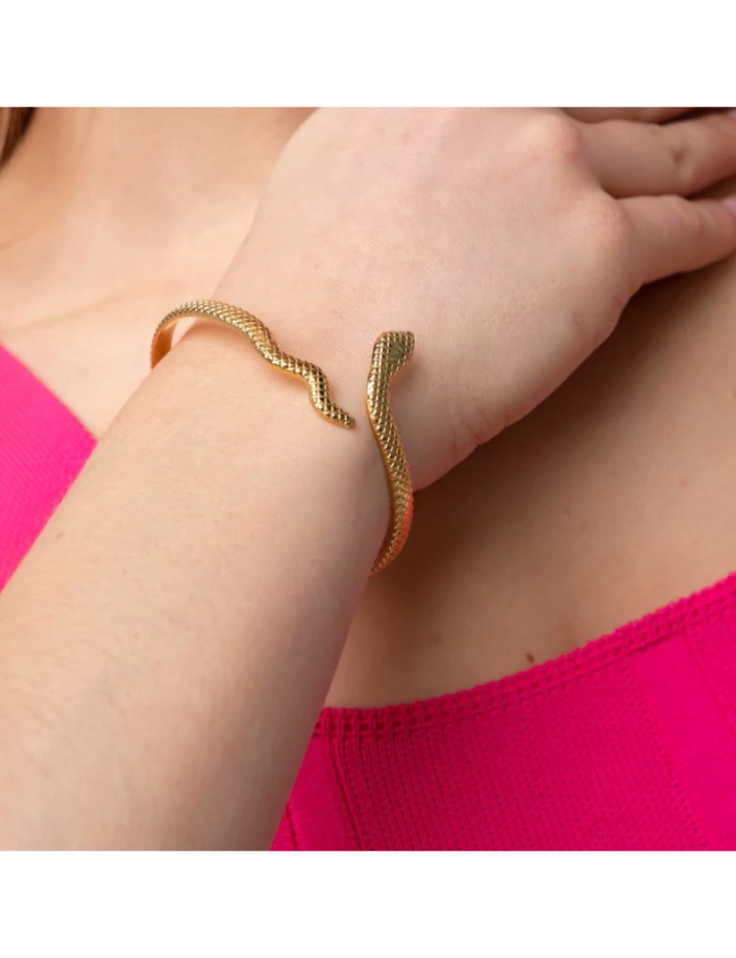 imagem de Aço inoxidável banhado a ouro Snake Shape Slim aberto Split punho pulseira de pulseira2